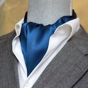 Men's Cravat Ascot 100%silk Gift Box Blue Navy Solid A209
